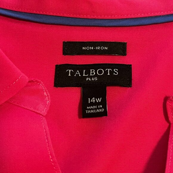 Talbots NWOT Hot Pink Wrinkle-Resistant Collared Blouse 14W - Picture 4 of 7